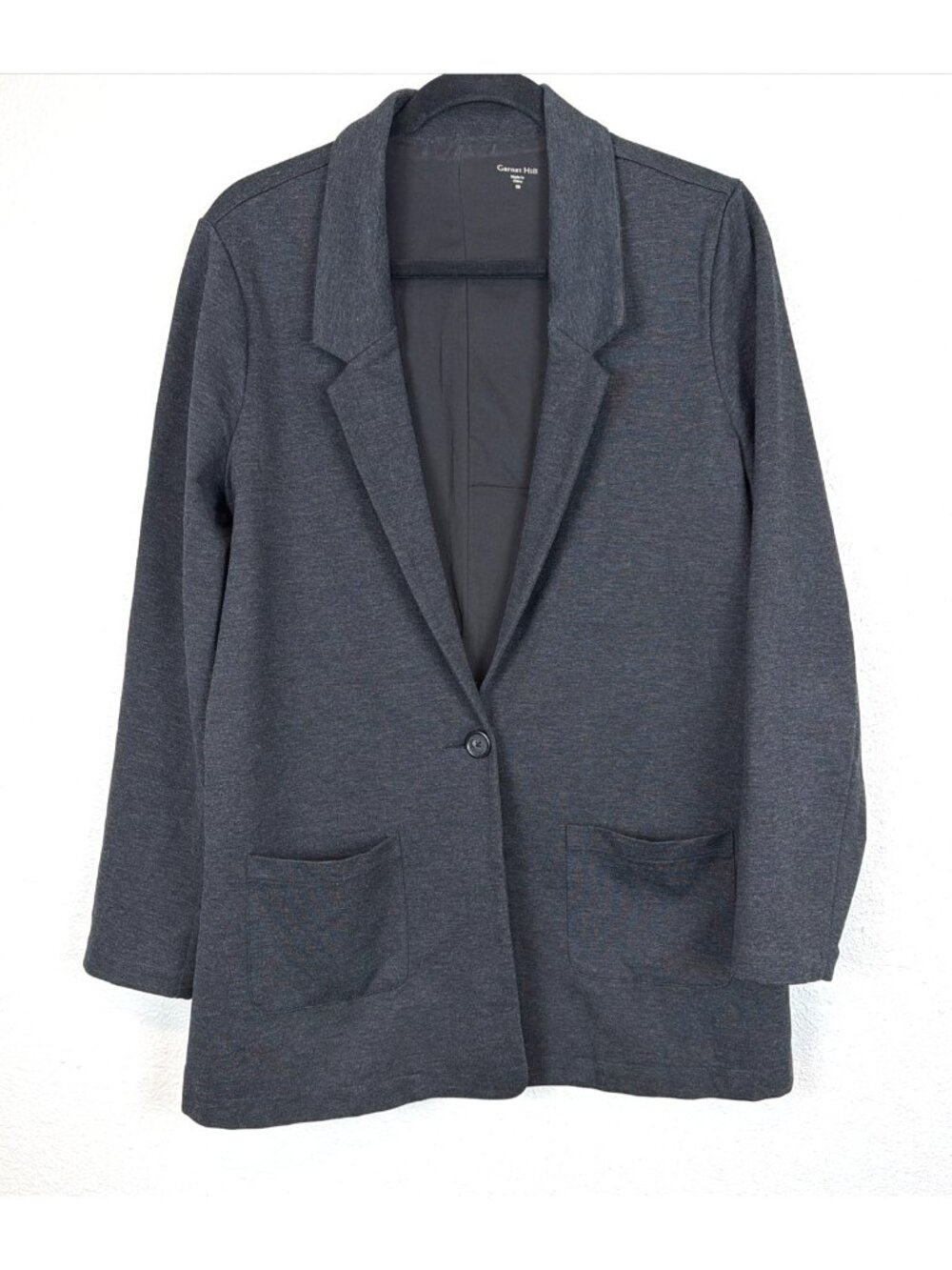 Garnet Hill Wool Blend Knit Blazer Womens 8 Black Tailored Career Jacket